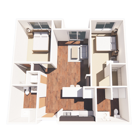 Floor plan for 2 beds, 2 baths, 1115 sqft